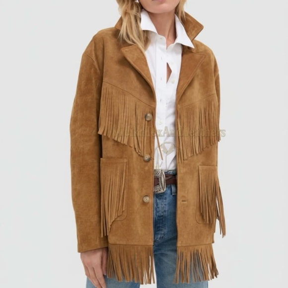 Jackets & Blazers - Suede Fringe Jacket - Tan Women’s Coat